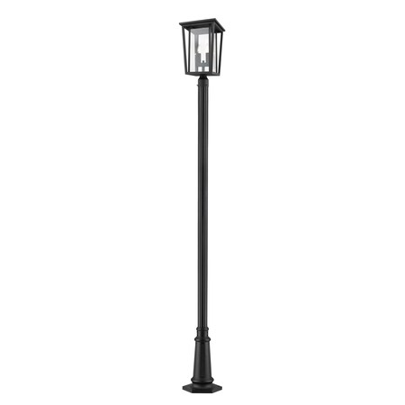 Z-Lite Seoul 2 Light Outdoor Post Mounted Fixture, Black & Clear 571PHBR-557P-BK